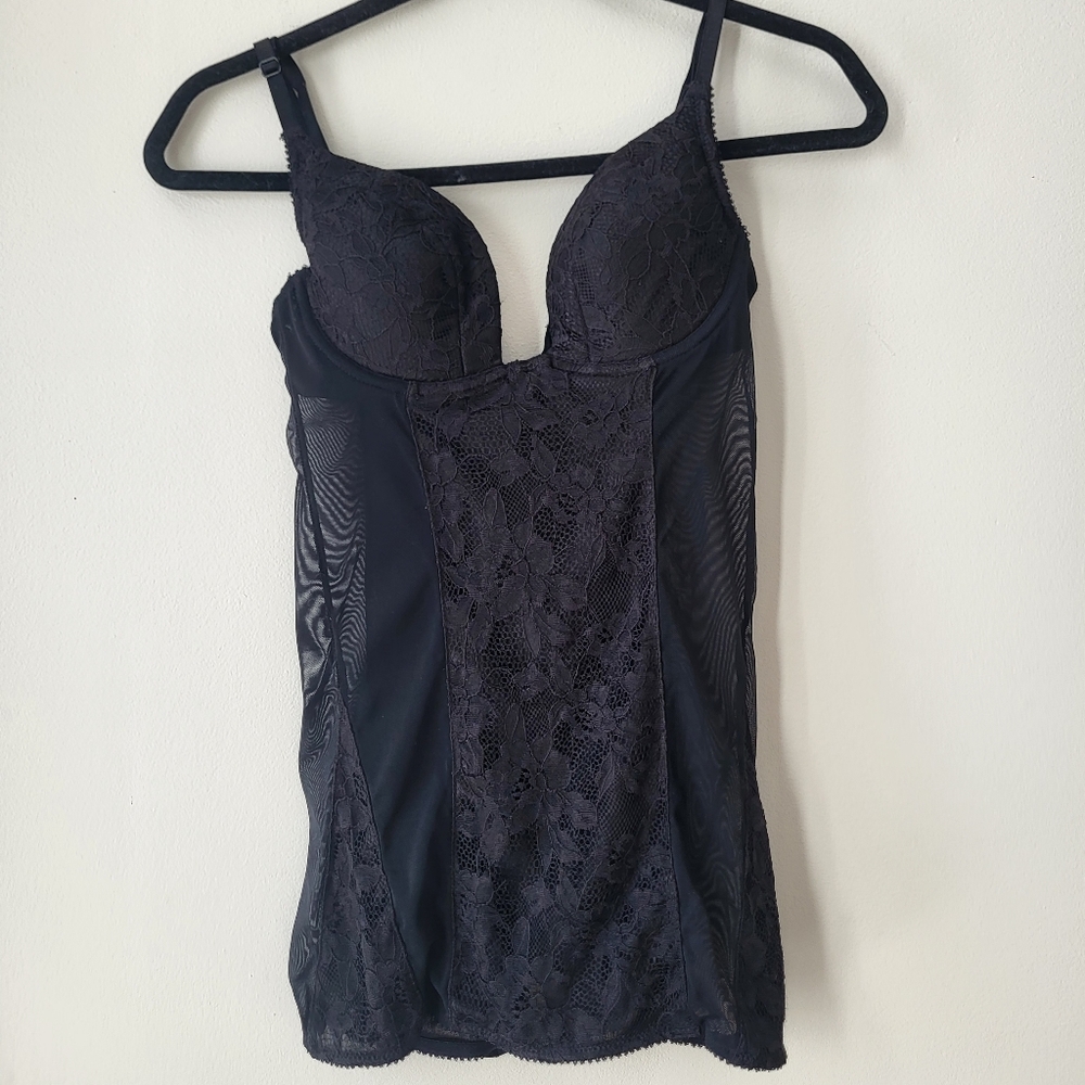 La Vie En Rose Black Lace Corset Top With Lace Up Back.